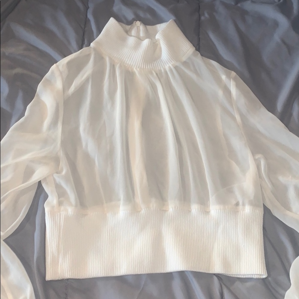 Marciano turtle neck crop top long sleeve mesh